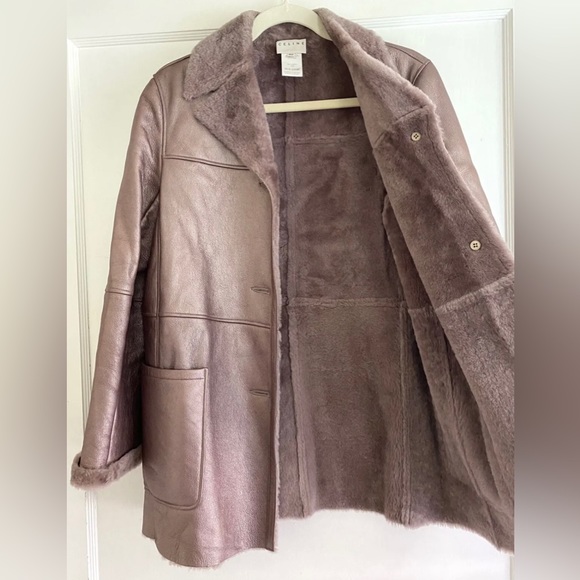 Celine Leather Shearling Metallic Coat Jacket Size 40 - Picture 2 of 8